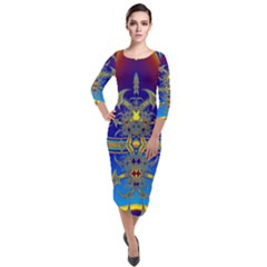 Abstract Art Design Digital Art Quarter Sleeve Midi Velour Bodycon Dress by Pakrebo