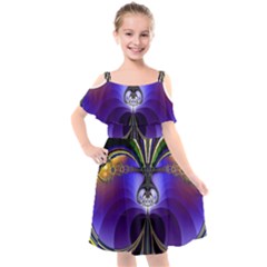 Abstract Art Artwork Fractal Design Pattern Kids  Cut Out Shoulders Chiffon Dress