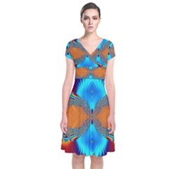 Artwork Digital Art Fractal Colors Short Sleeve Front Wrap Dress by Pakrebo