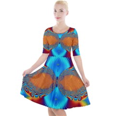 Artwork Digital Art Fractal Colors Quarter Sleeve A-line Dress by Pakrebo