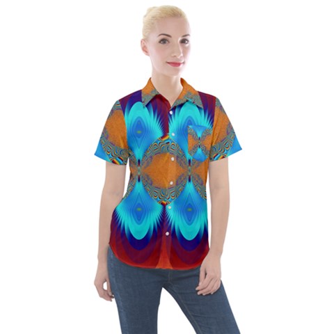 Artwork Digital Art Fractal Colors Women s Short Sleeve Pocket Shirt by Pakrebo