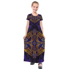 Abstract Art Artwork Fractal Kids  Short Sleeve Maxi Dress by Pakrebo