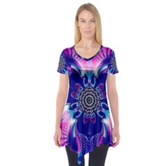 Artwork Art Fractal Flower Design Short Sleeve Tunic  by Pakrebo