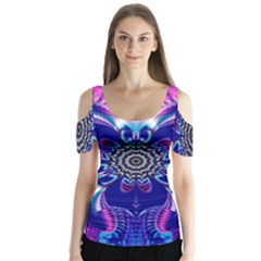 Artwork Art Fractal Flower Design Butterfly Sleeve Cutout Tee 