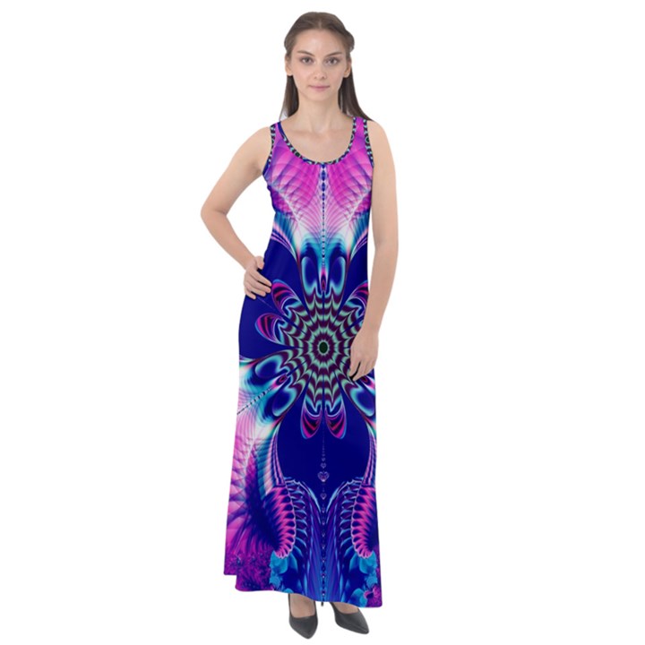 Artwork Art Fractal Flower Design Sleeveless Velour Maxi Dress