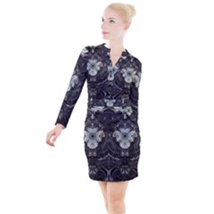 Fractal Art Artwork Design Pattern Button Long Sleeve Dress by Pakrebo