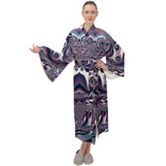 Fractal Art Artwork Design Maxi Tie Front Velour Kimono