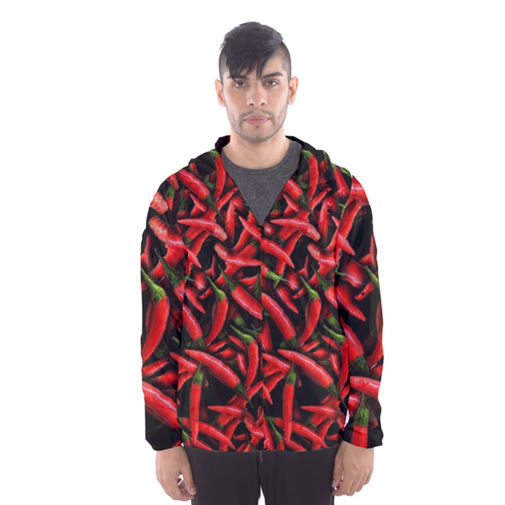 Red Chili Peppers Pattern  Men s Hooded Windbreaker