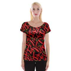 Red Chili Peppers Pattern  Cap Sleeve Top by bloomingvinedesign