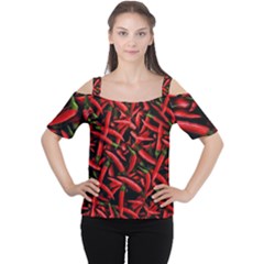 Red Chili Peppers Pattern  Cutout Shoulder Tee