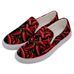 Red Chili Peppers Pattern  Men s Canvas Slip Ons by bloomingvinedesign