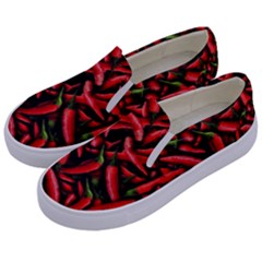 Red Chili Peppers Pattern  Kids  Canvas Slip Ons by bloomingvinedesign