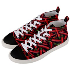 Red Chili Peppers Pattern  Men s Mid-top Canvas Sneakers by bloomingvinedesign