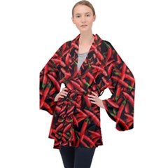 Red Chili Peppers Pattern  Velvet Kimono Robe by bloomingvinedesign