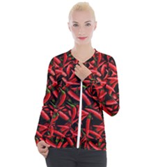 Red Chili Peppers Pattern  Casual Zip Up Jacket by bloomingvinedesign