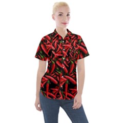 Red Chili Peppers Pattern  Women s Short Sleeve Pocket Shirt