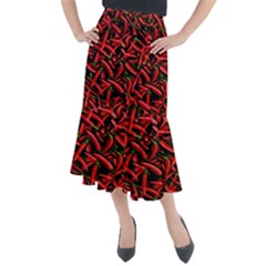 Red Chili Peppers Pattern  Midi Mermaid Skirt