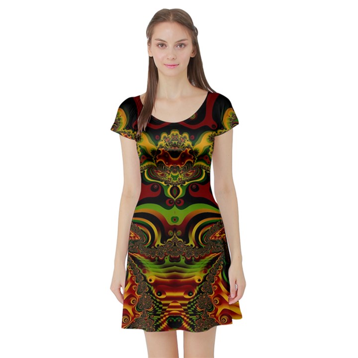 Fractal Art Artwork Design Art Pattern Short Sleeve Skater Dress