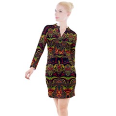 Fractal Art Artwork Design Art Pattern Button Long Sleeve Dress by Pakrebo