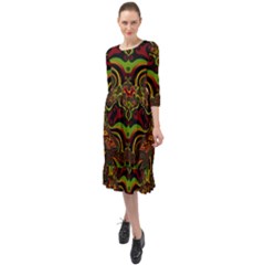 Fractal Art Artwork Design Art Pattern Ruffle End Midi Chiffon Dress