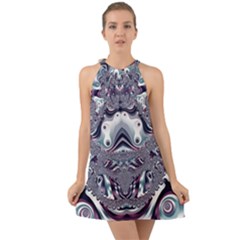 Fractal Art Artwork Design Halter Tie Back Chiffon Dress