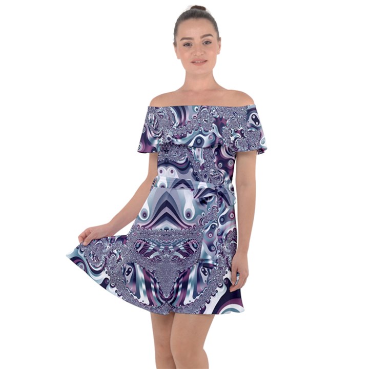 Fractal Art Artwork Design Off Shoulder Velour Dress