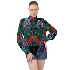 Abstract Art Fractal Artwork High Neck Long Sleeve Chiffon Top