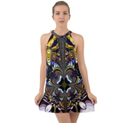 Abstract Art Artwork Fractal Design Halter Tie Back Chiffon Dress by Pakrebo