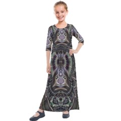 Digital Art Fractal Artwork Kids  Quarter Sleeve Maxi Dress by Pakrebo