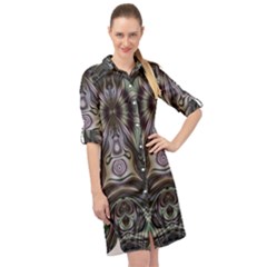 Digital Art Fractal Artwork Long Sleeve Mini Shirt Dress