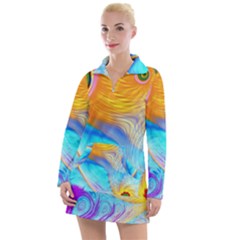 Artwork Digital Art Fractal Colors Women s Long Sleeve Casual Dress