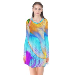 Artwork Digital Art Fractal Colors Long Sleeve V-neck Flare Dress by Pakrebo