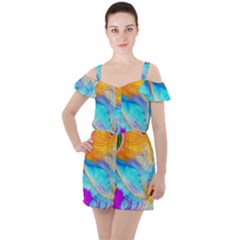 Artwork Digital Art Fractal Colors Ruffle Cut Out Chiffon Playsuit by Pakrebo