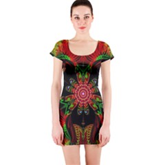 Artwork Art Fractal Flower Design Short Sleeve Bodycon Dress by Pakrebo