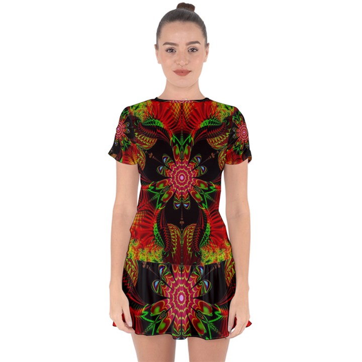 Artwork Art Fractal Flower Design Drop Hem Mini Chiffon Dress