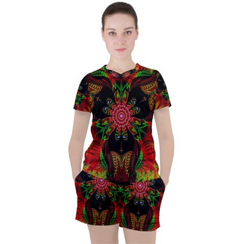 Artwork Art Fractal Flower Design Women s Tee And Shorts Set by Pakrebo