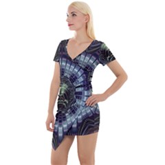 Fractal Abstract Art Artwork Short Sleeve Asymmetric Mini Dress