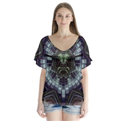 Fractal Abstract Art Artwork V-neck Flutter Sleeve Top by Pakrebo