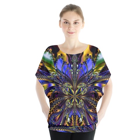 Abstract Art Artwork Fractal Design Batwing Chiffon Blouse by Pakrebo