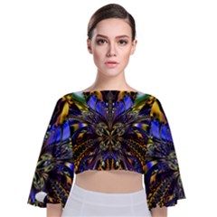 Abstract Art Artwork Fractal Design Tie Back Butterfly Sleeve Chiffon Top by Pakrebo