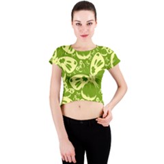 Butterflies Pattern Background Green Decoration Repeating Style Sketch Crew Neck Crop Top by fashionpod