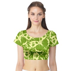 Butterflies Pattern Background Green Decoration Repeating Style Sketch Short Sleeve Crop Top by fashionpod