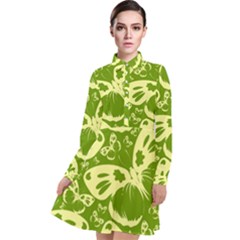 Butterflies Pattern Background Green Decoration Repeating Style Sketch Long Sleeve Chiffon Shirt Dress by fashionpod