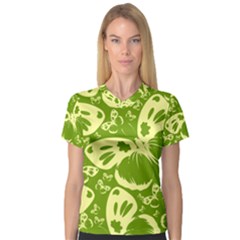 Butterflies Pattern Background Green Decoration Repeating Style Sketch V-neck Sport Mesh Tee