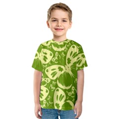 Butterflies Pattern Background Green Decoration Repeating Style Sketch Kids  Sport Mesh Tee