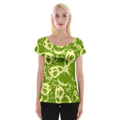 Butterflies Pattern Background Green Decoration Repeating Style Sketch Cap Sleeve Top by fashionpod