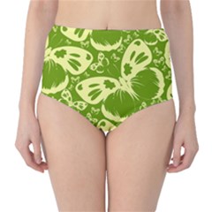 Butterflies Pattern Background Green Decoration Repeating Style Sketch Classic High-waist Bikini Bottoms by fashionpod