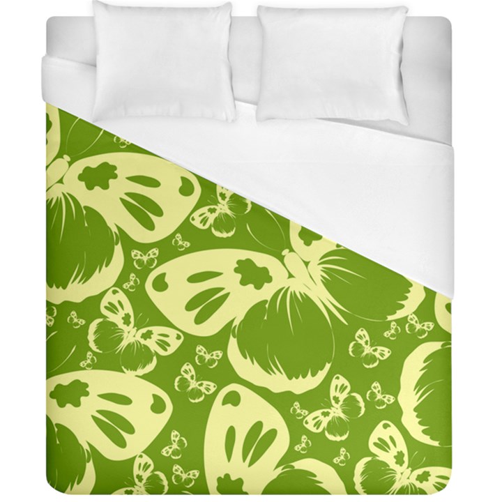 Butterflies Pattern Background Green Decoration Repeating Style Sketch Duvet Cover (California King Size)