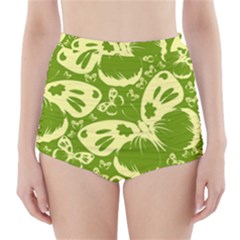 Butterflies Pattern Background Green Decoration Repeating Style Sketch High-waisted Bikini Bottoms by fashionpod