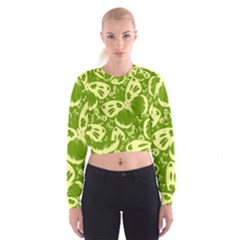 Butterflies Pattern Background Green Decoration Repeating Style Sketch Cropped Sweatshirt